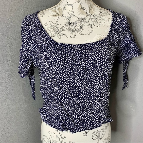 Maeve Anthropologie Blue Geometric Crop Top Large - Picture 1 of 6